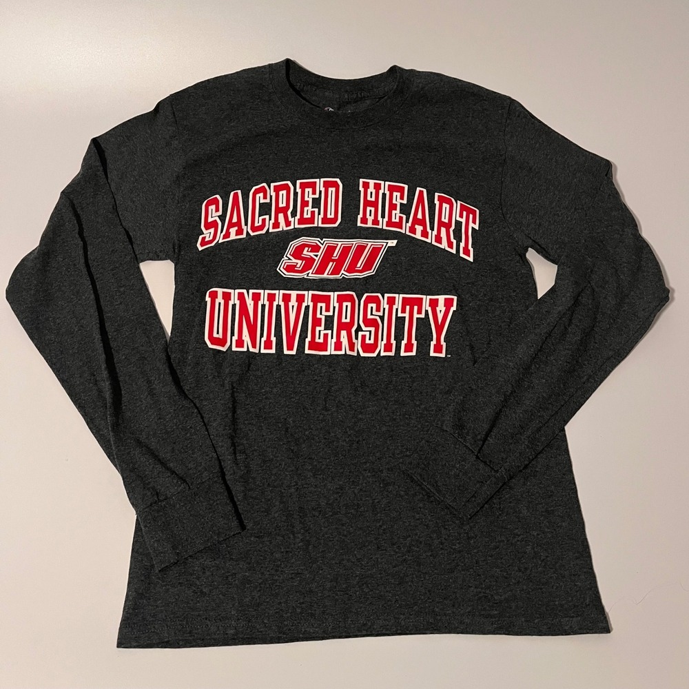 Champion Sacred Heart University SHU Long Sleeve Shirt Charcoal Grey Mens Small - Picture 1 of 5
